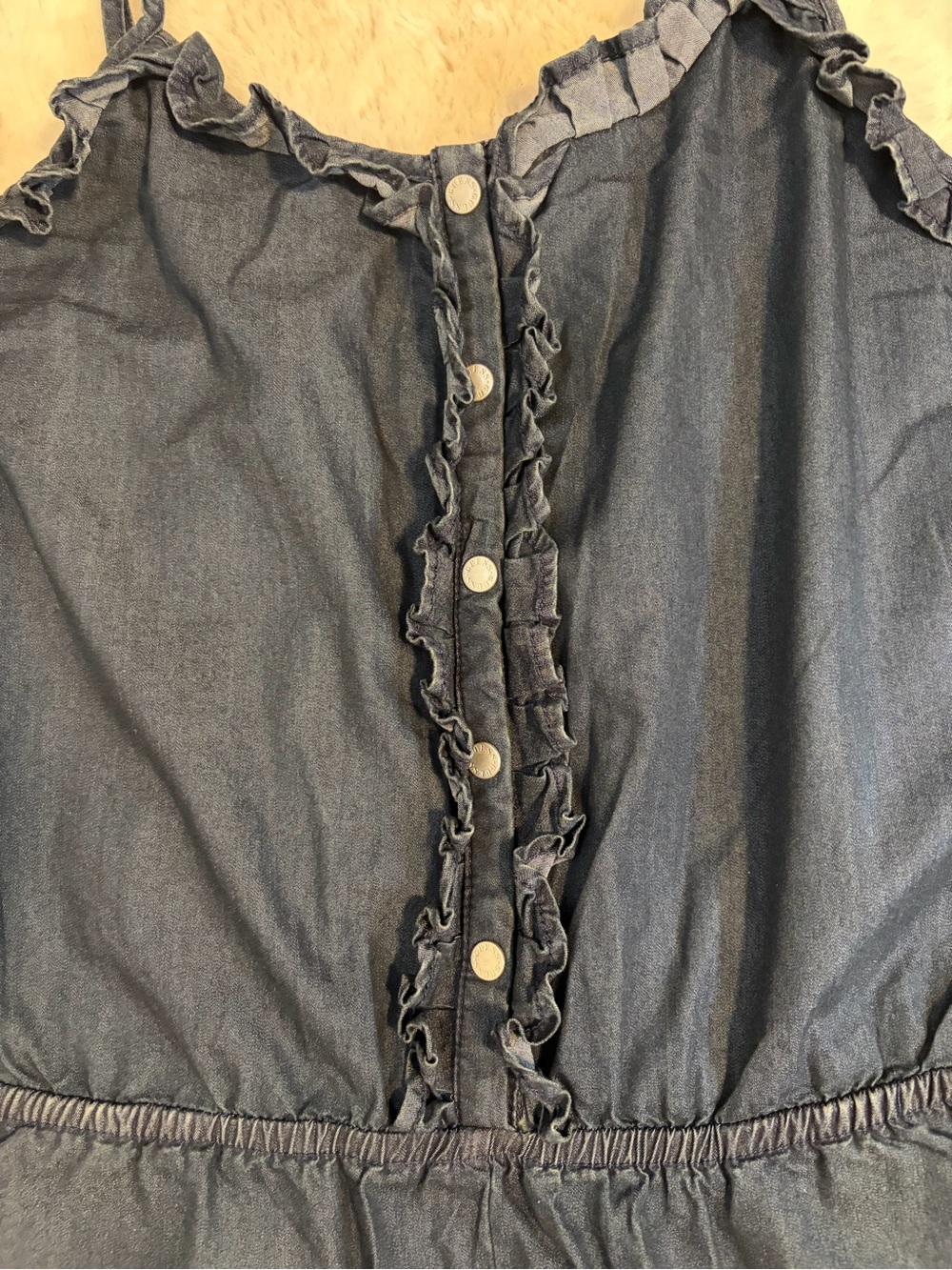 Guess Jeans-Like Button-Front Ruffle Romper - L - Picture 2 of 7